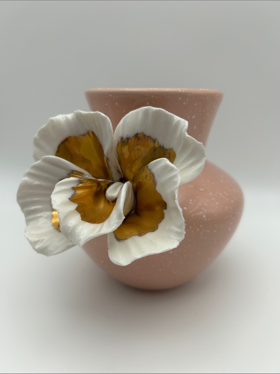 Anthropologie Other - Anthropologie Ceramic Vase Pink Spattered White Guilded Orchid NWOB